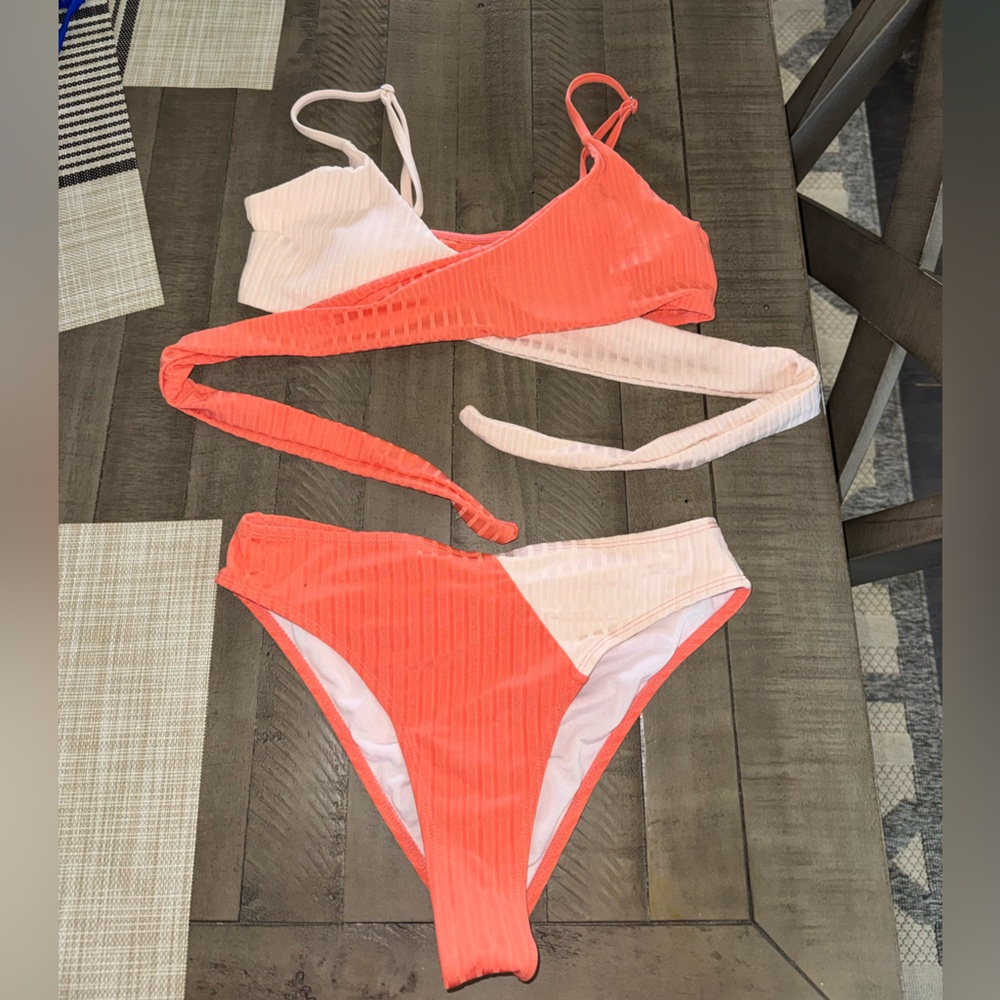 SHEIN Coral and Cream Bikini Set